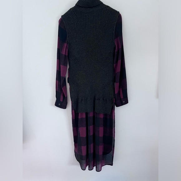 Rock & Republic Dress Sweater Faux Layered Sheer Bottom Buffalo Plaid Size Large - Picture 6 of 9